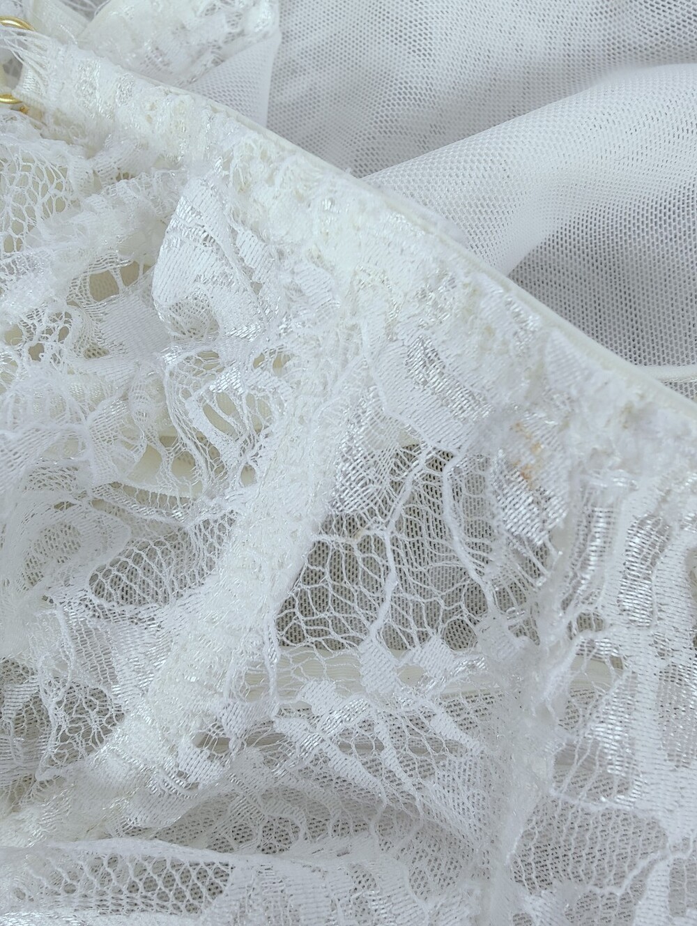 Off White Eyelash Lace Mesh U-Back Underwire Teddy Bodysuit, Sz S-M - Picture 9 of 9